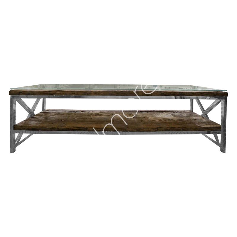 Side table w/x-legs sleeper wood w/glass