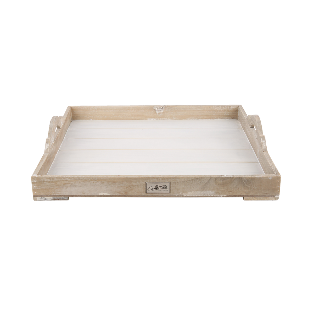 Firkantbakke XL hvid + natur 60x60x10,5 cm