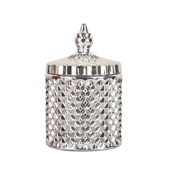 Sølv glaskrukke med låg 14x8.5cm