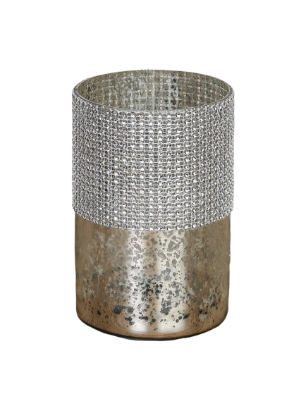 Silver cylinder with rhinestones h.15cm