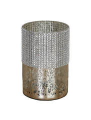 Silver cylinder with rhinestones h.15cm