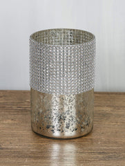 Silver cylinder with rhinestones h.15cm