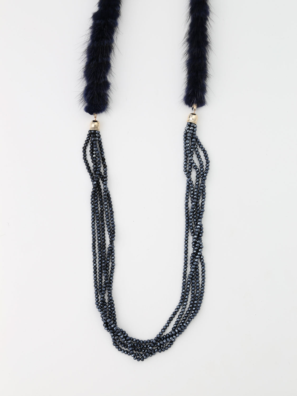 Madilynn - Navy Blue Necklace With Rabbit Fur