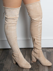 Over the knee boots imitation suede beige