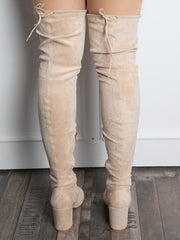 Over the knee støvler imiteret ruskind beige