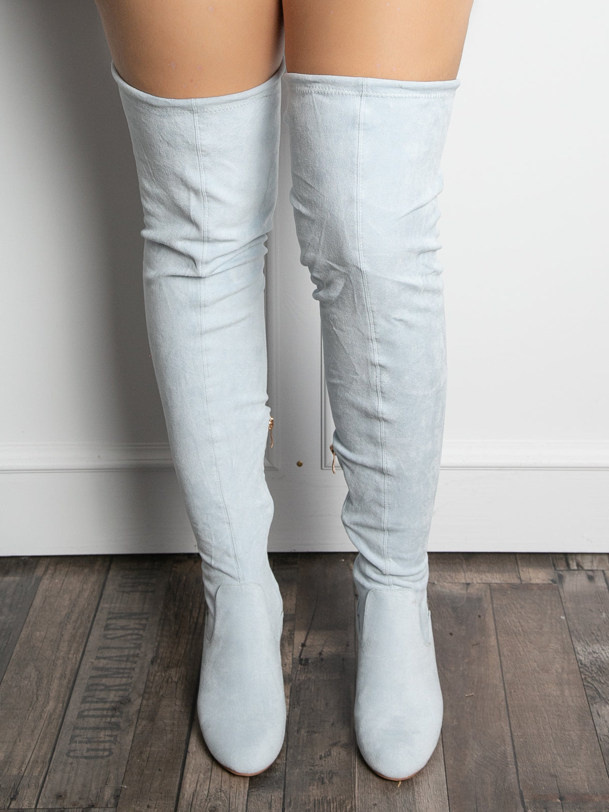 Over the knee boots imitation suede light blue