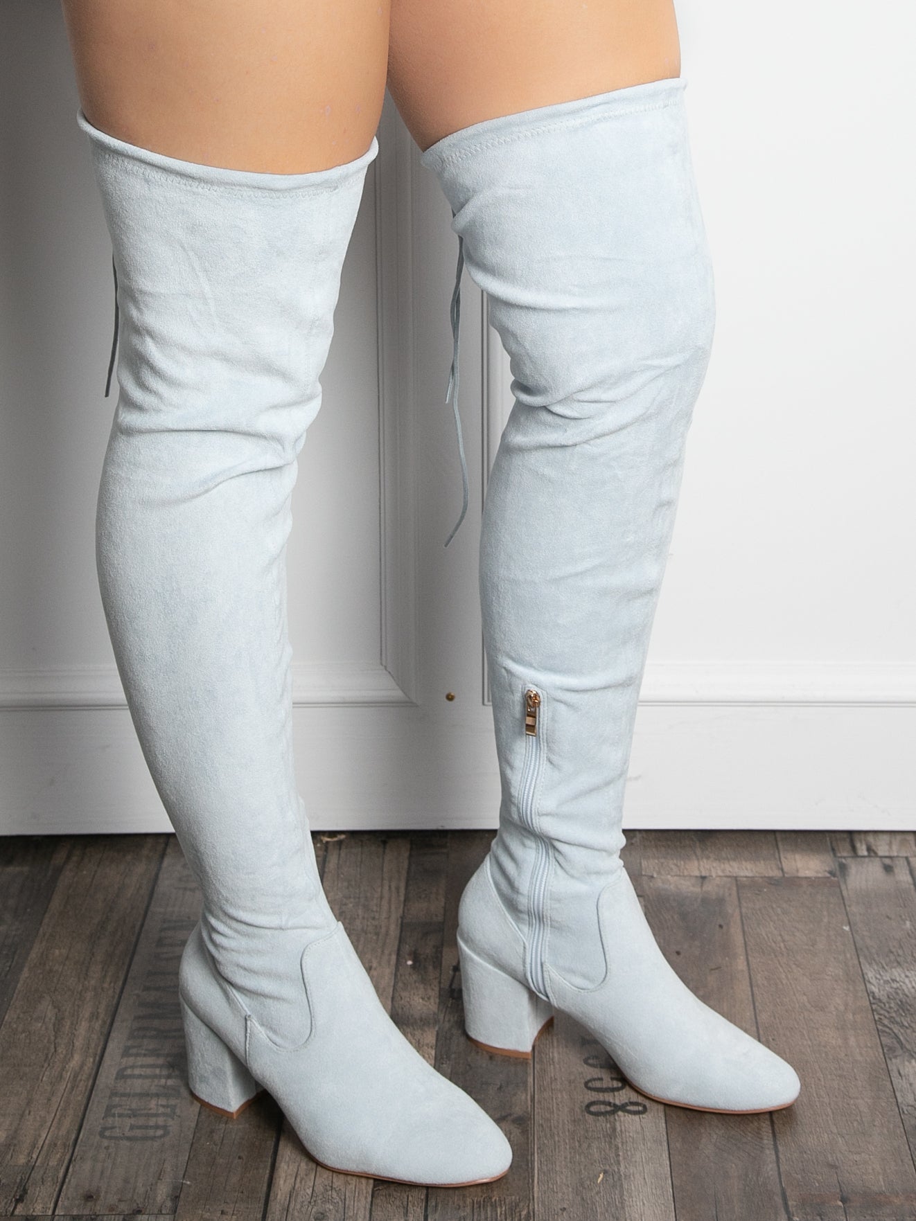 Over the knee boots imitation suede light blue
