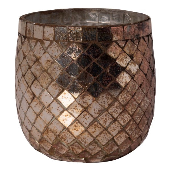 Vase in mosaic, copper oxidised, 12x12x12 cm