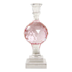 Krystal facetslebet kugle lysestage på fod, pink, 25,5xØ10 cm