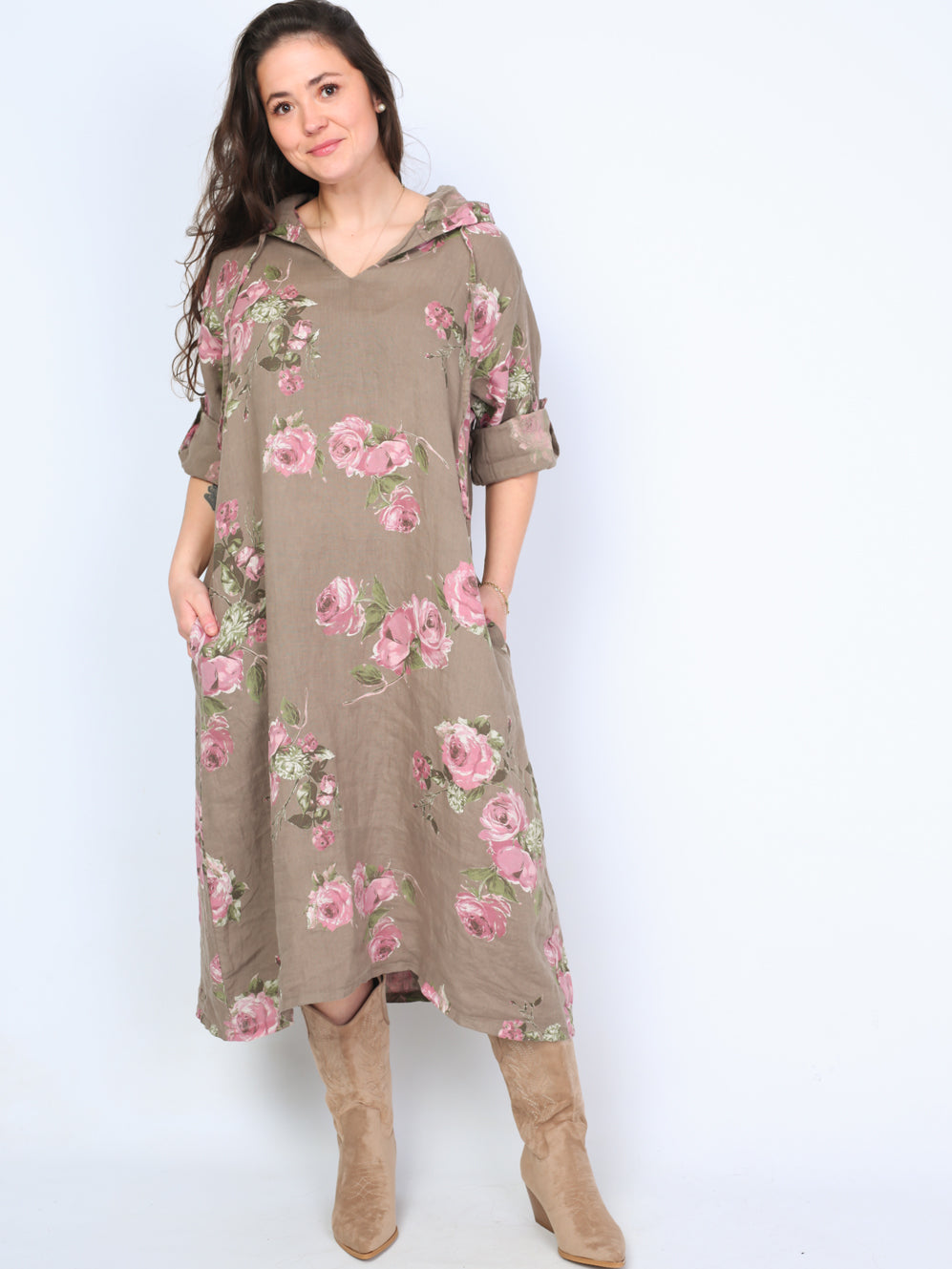 Krone 1 long linen dress with hood