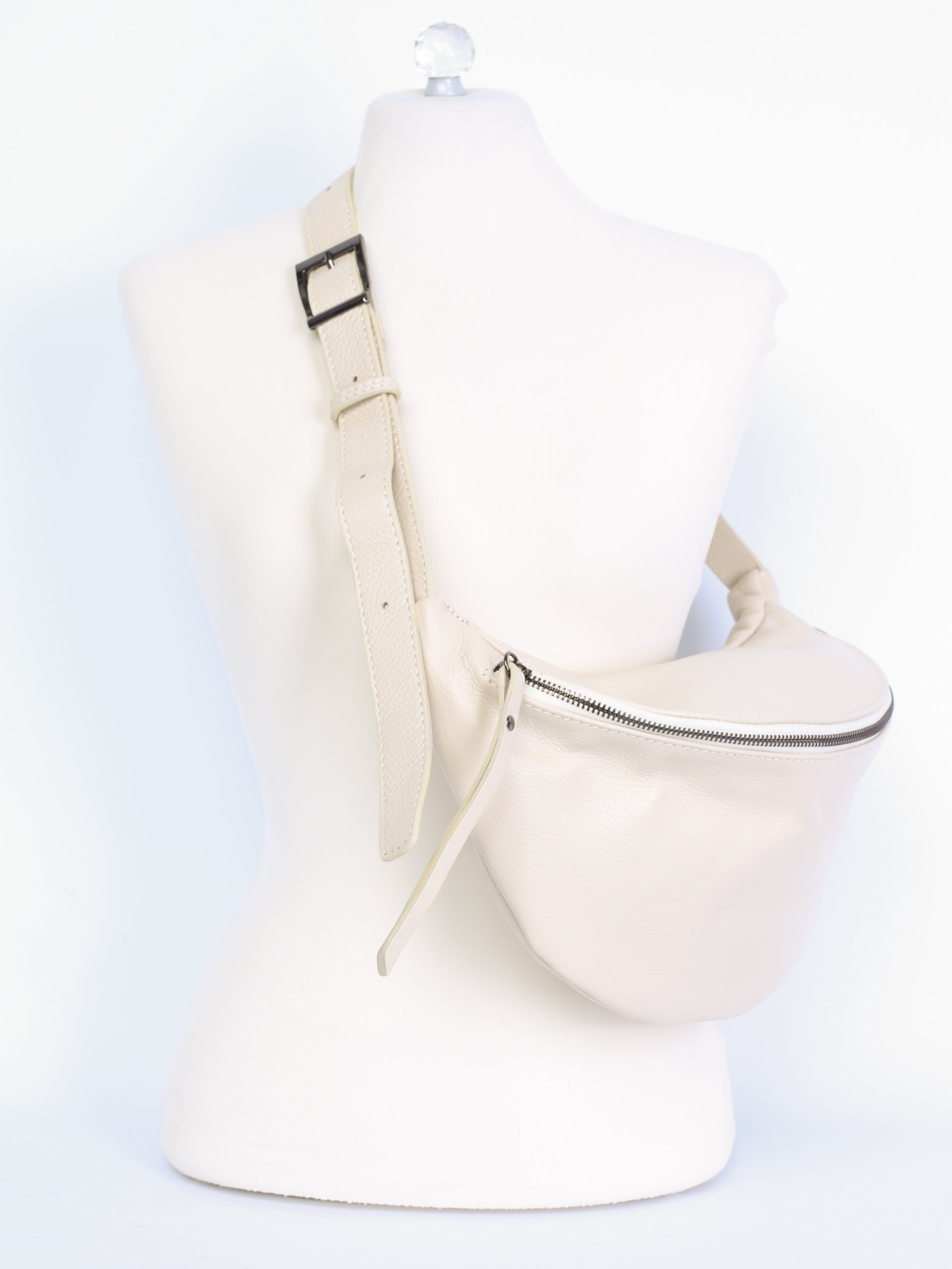 Large leather belt bag with adjustable strap