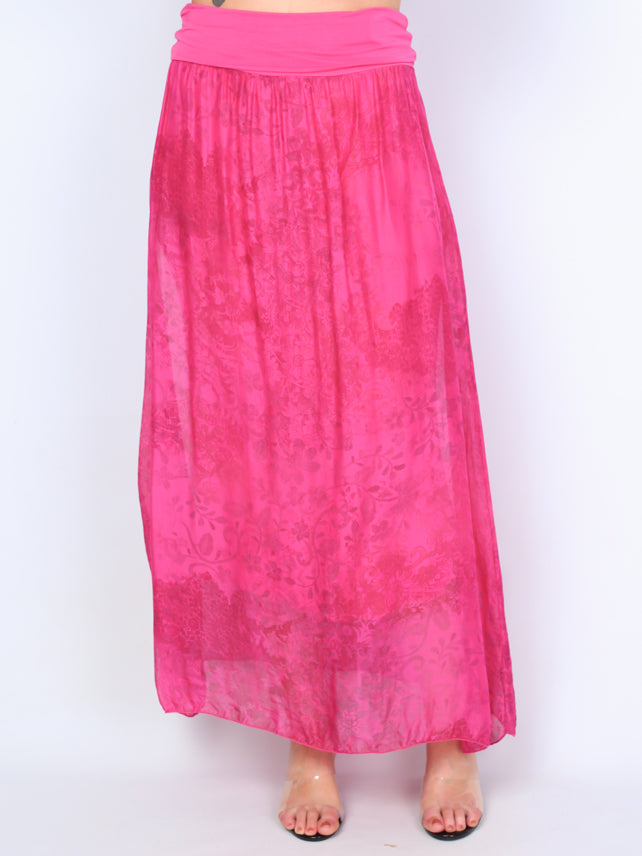 Silke nederdel m. mønster og bred elastik