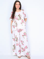 Krone 1 hørbluse m. flæse rose print -