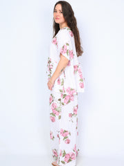 Krone 1 hørbluse m. flæse rose print -