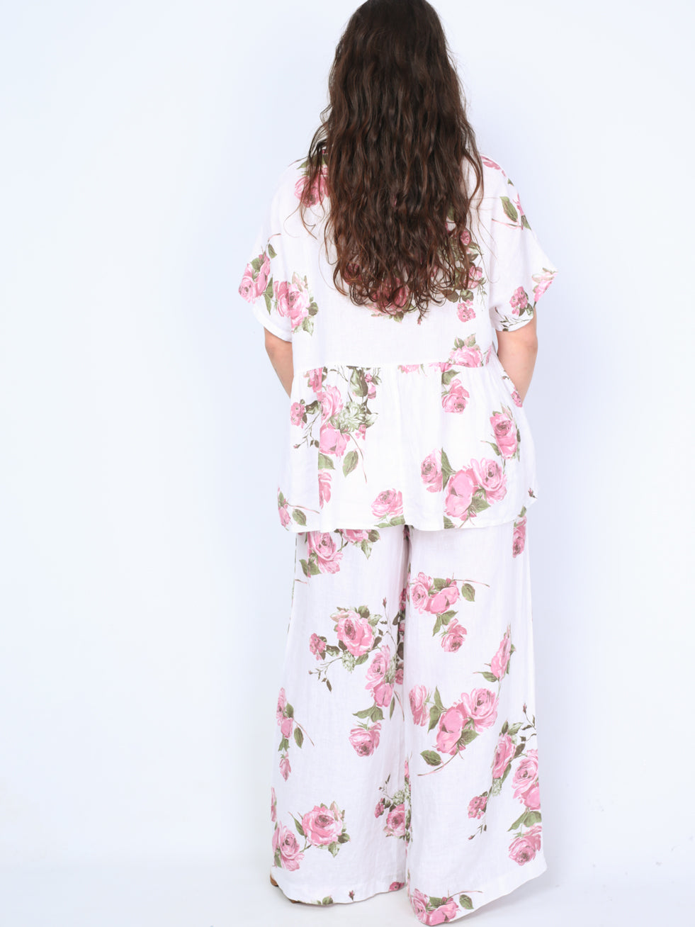 Krone 1 hørbluse m. flæse rose print -