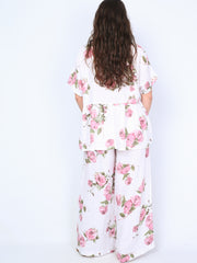 Krone 1 hørbluse m. flæse rose print -