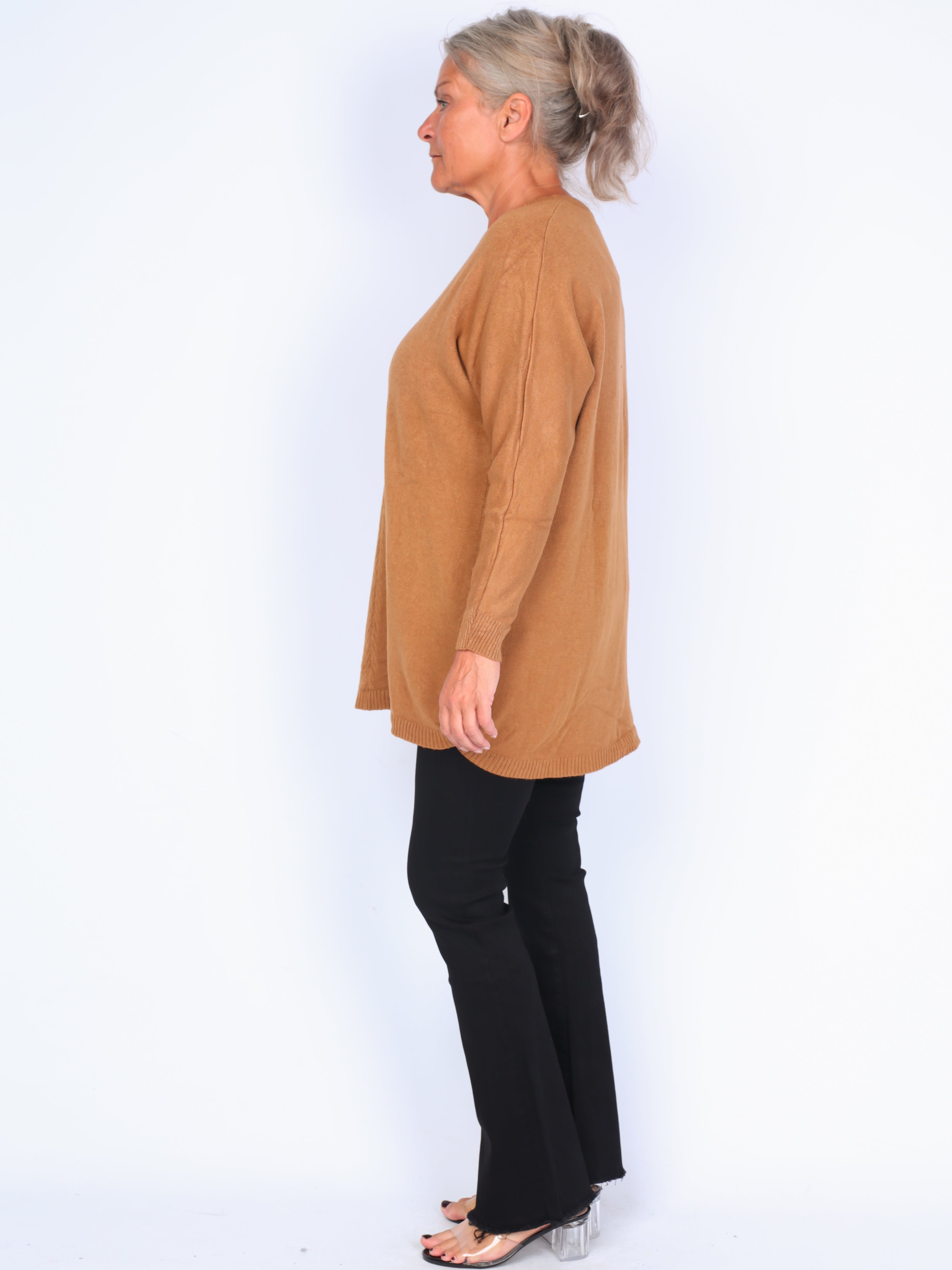 Strikket v-hals bluse Plus Size