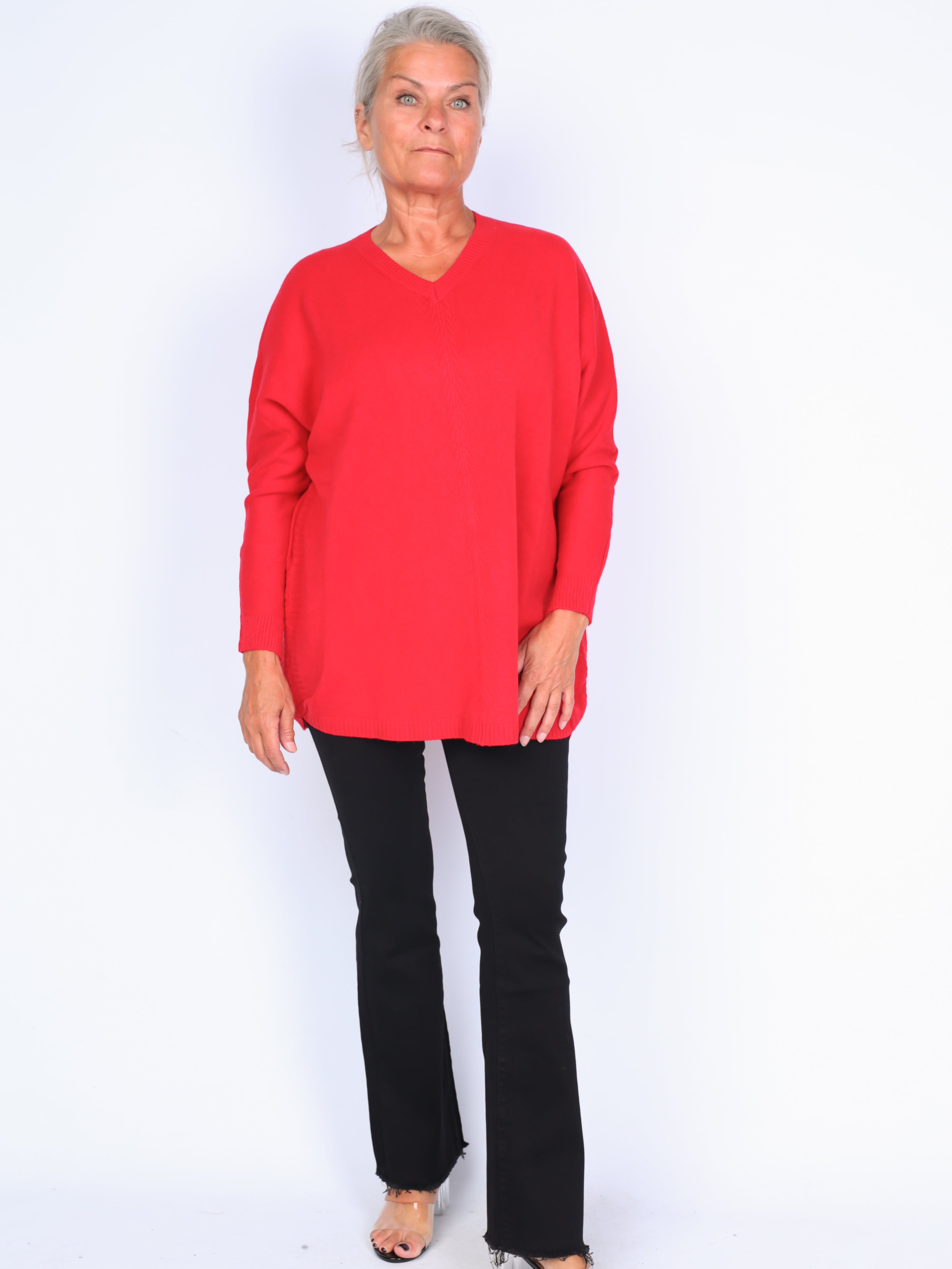 Strikket v-hals bluse Plus Size