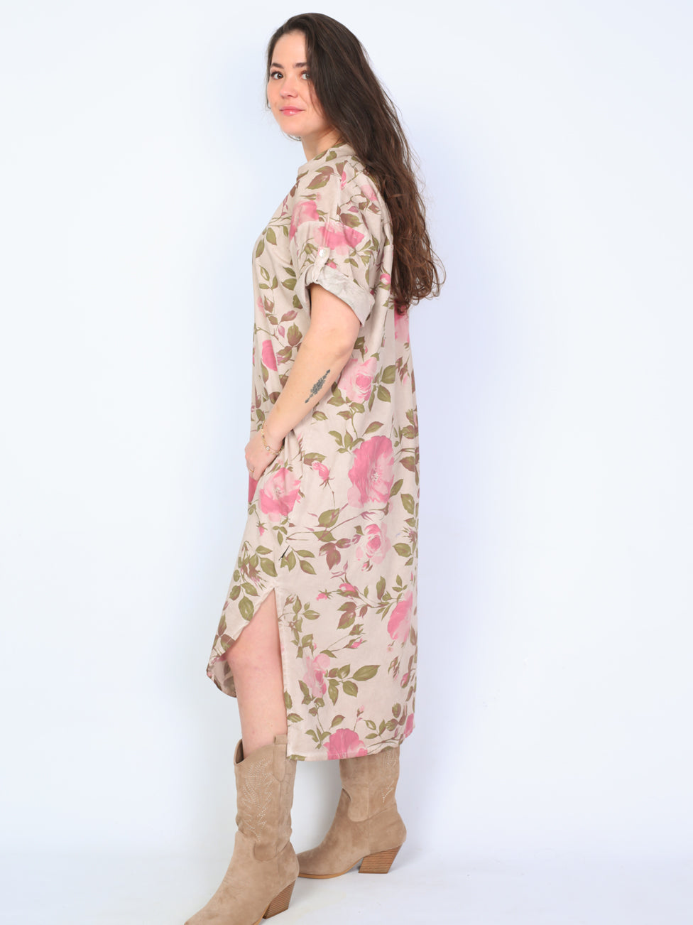 Krone 1 shirt dress with floral print and slit