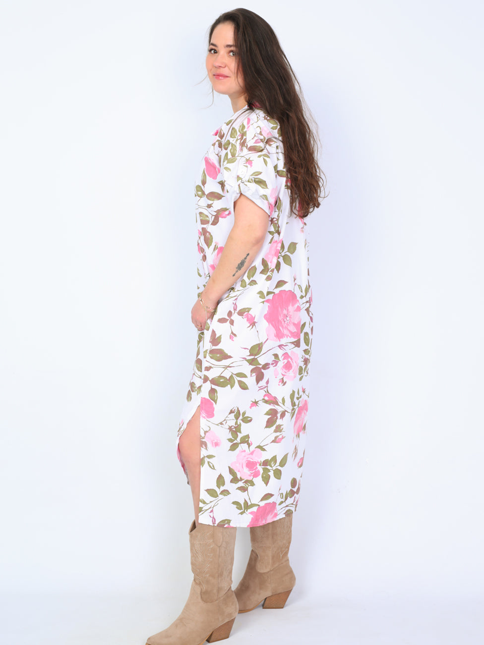 Krone 1 shirt dress with floral print and slit