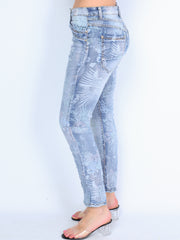 Karostar jeans with leaves and flowers midwash