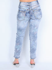 Karostar jeans with leaves and flowers midwash