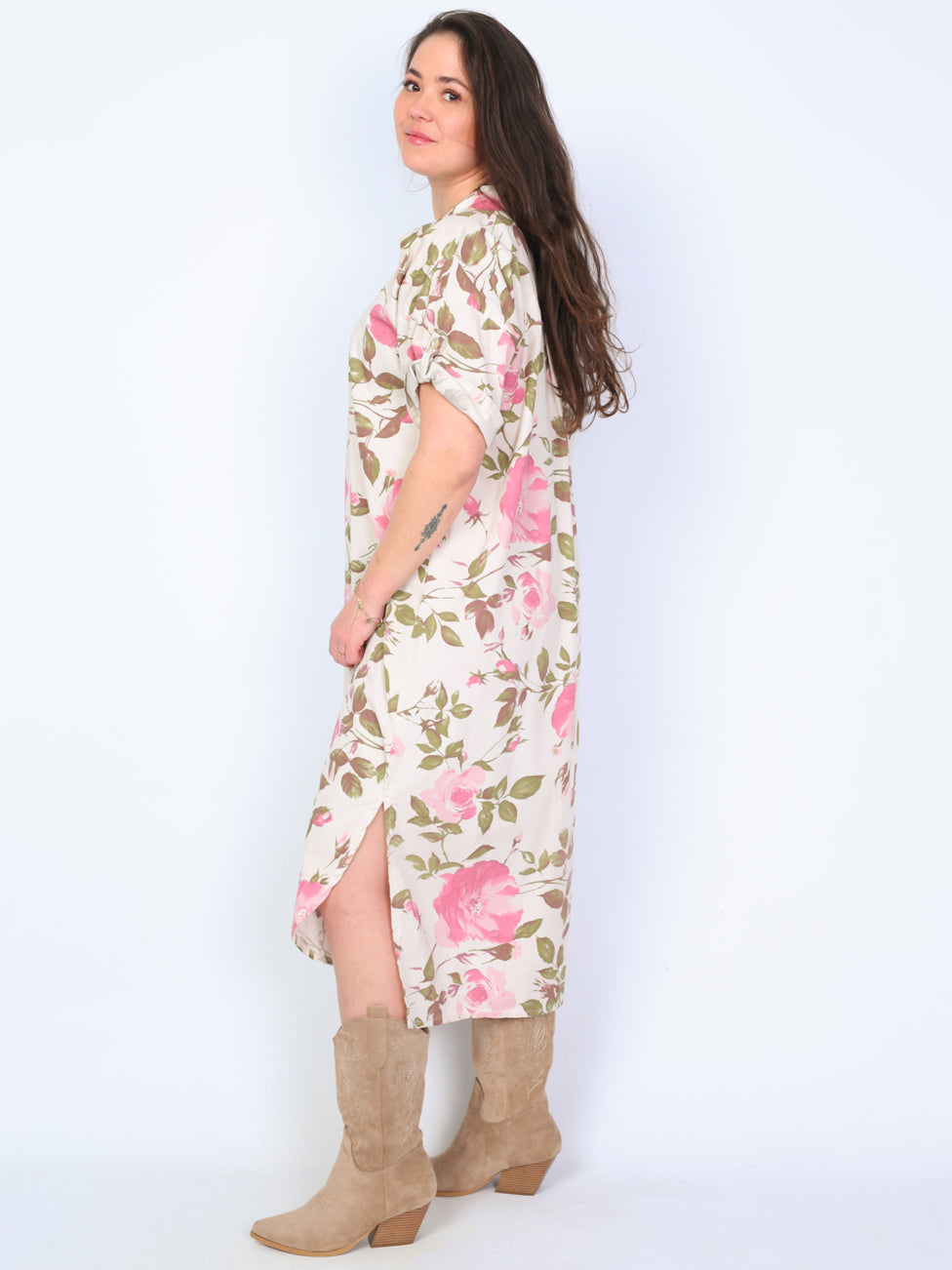 Krone 1 shirt dress with floral print and slit