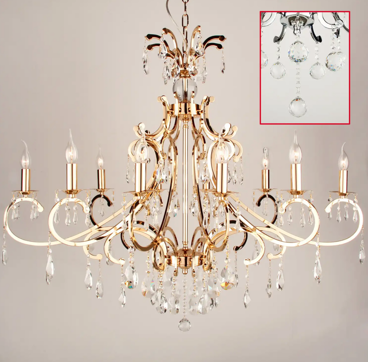 Lysekrone guld med 10 arme 118 x 37 x 80 cm