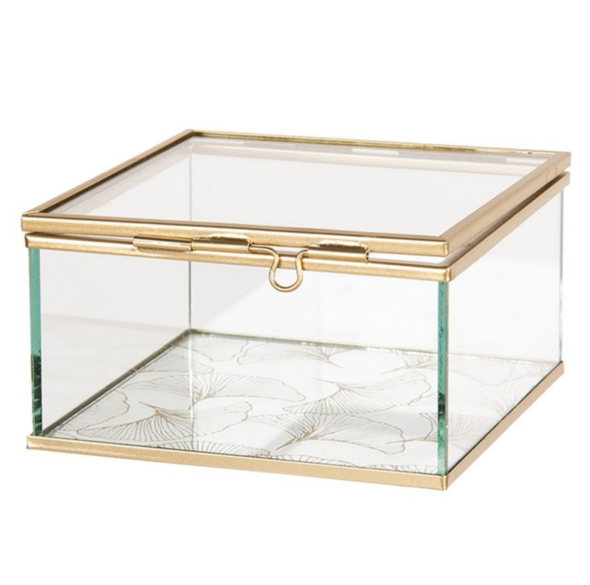 Retro smykkeskrin i glas med guld kant 12x12x6 cm
