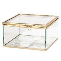 Retro smykkeskrin i glas med guld kant 12x12x6 cm