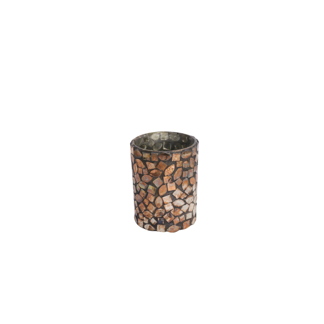 Candle holder mosaic bronze brown