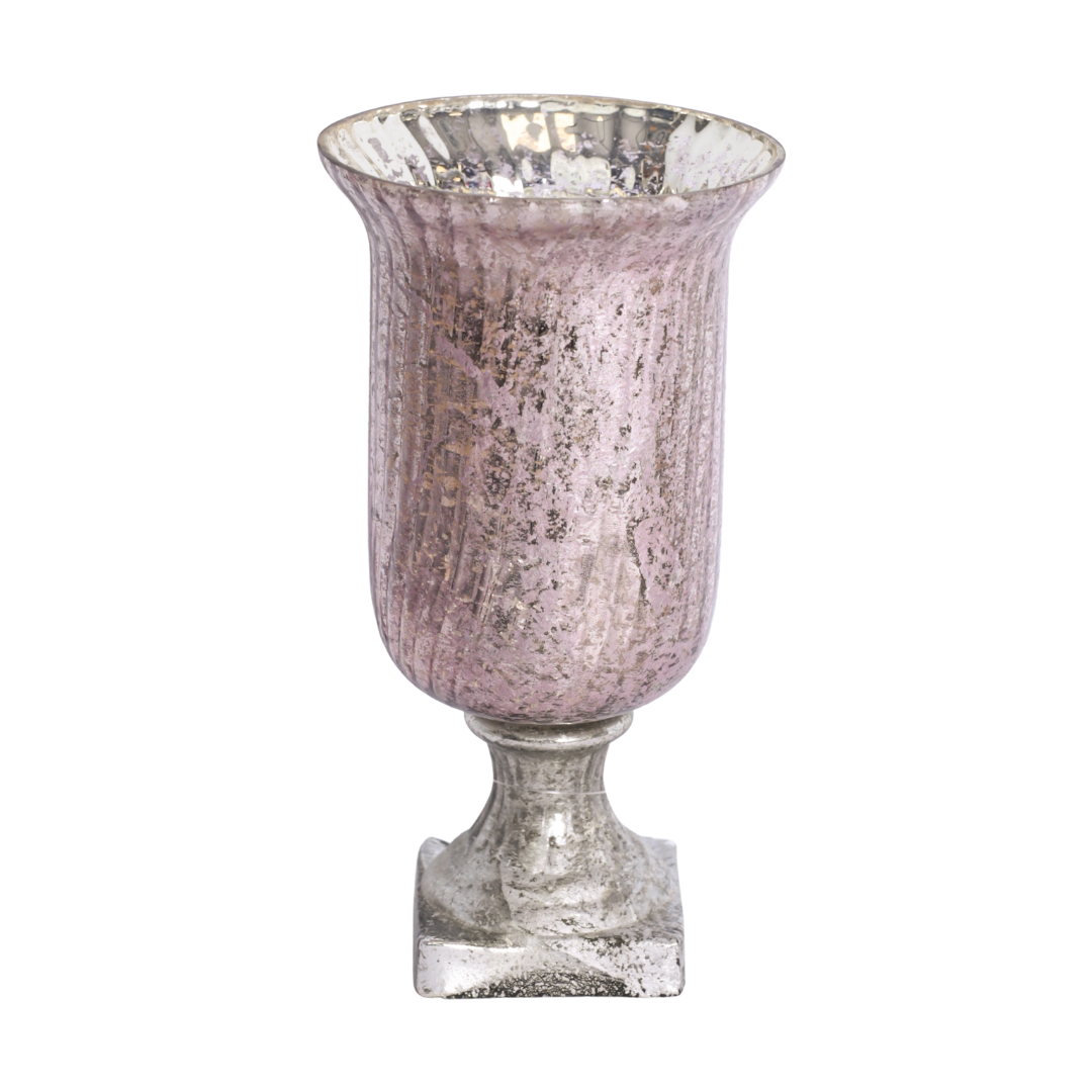 Windlight antique sølv rosa 13x13x25 cm