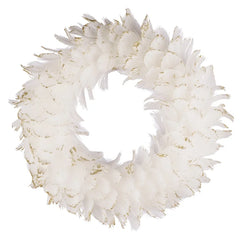 White feather wreath with gold glitter