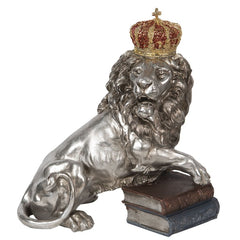 Dekorativ løve med krone og bøger 42x25x44 cm