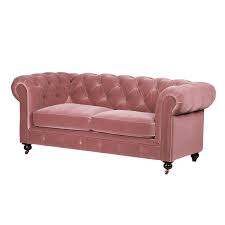 2-personers chesterfield velour sofa rosa