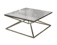 Diamond coffee table silver with glass 100x100x47cm