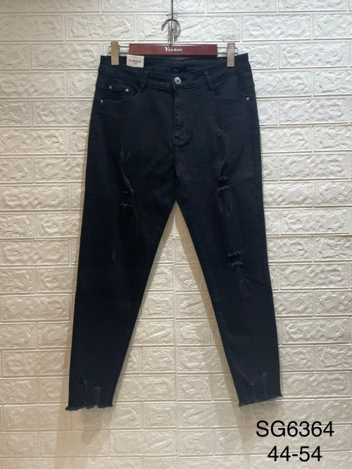 Jeans with fringes and holes black plus size