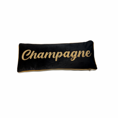 Pude "Champagne" i Velour Sort m. Guldskrift 30x8 cm