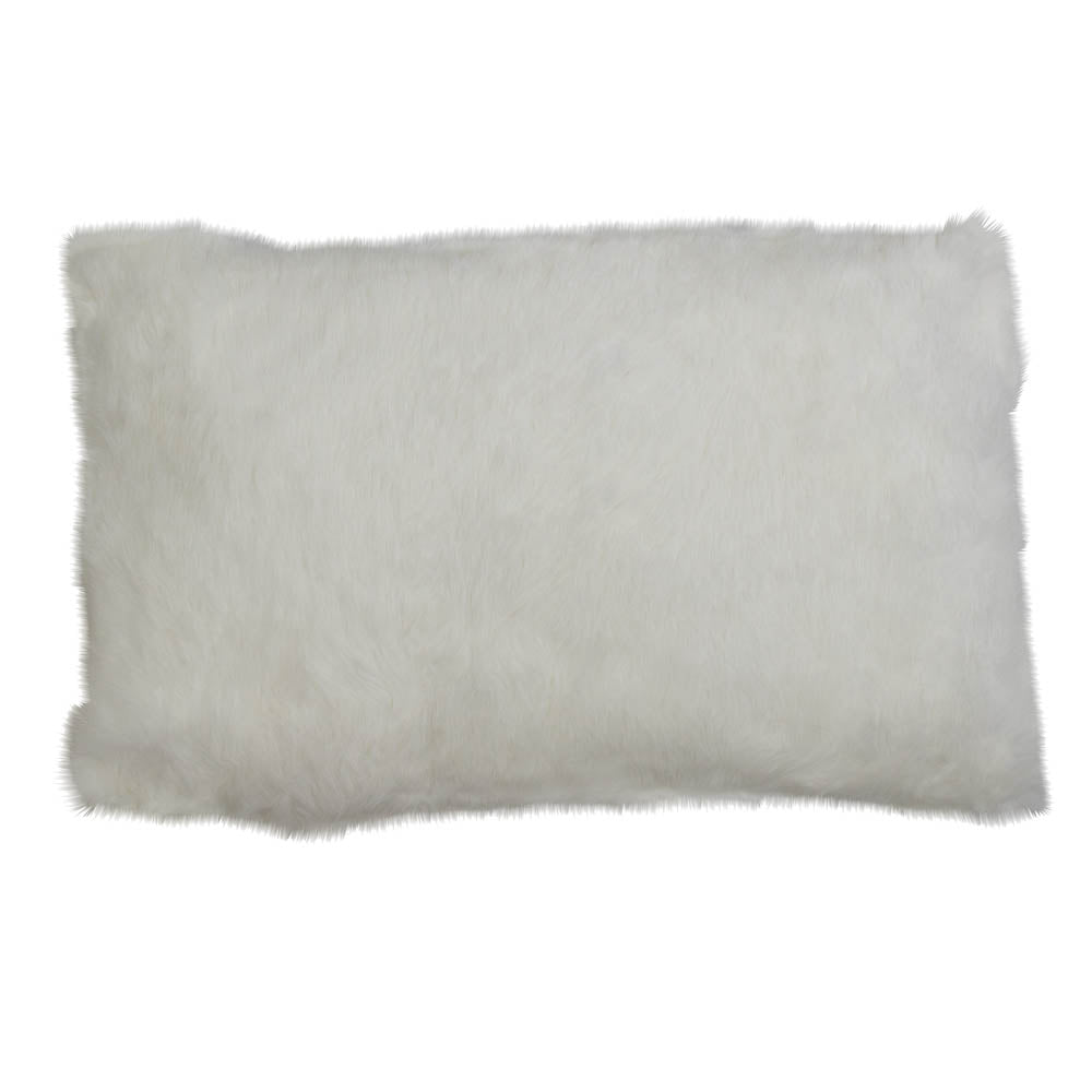 White rabbit fur oblong pillow 30x50cm