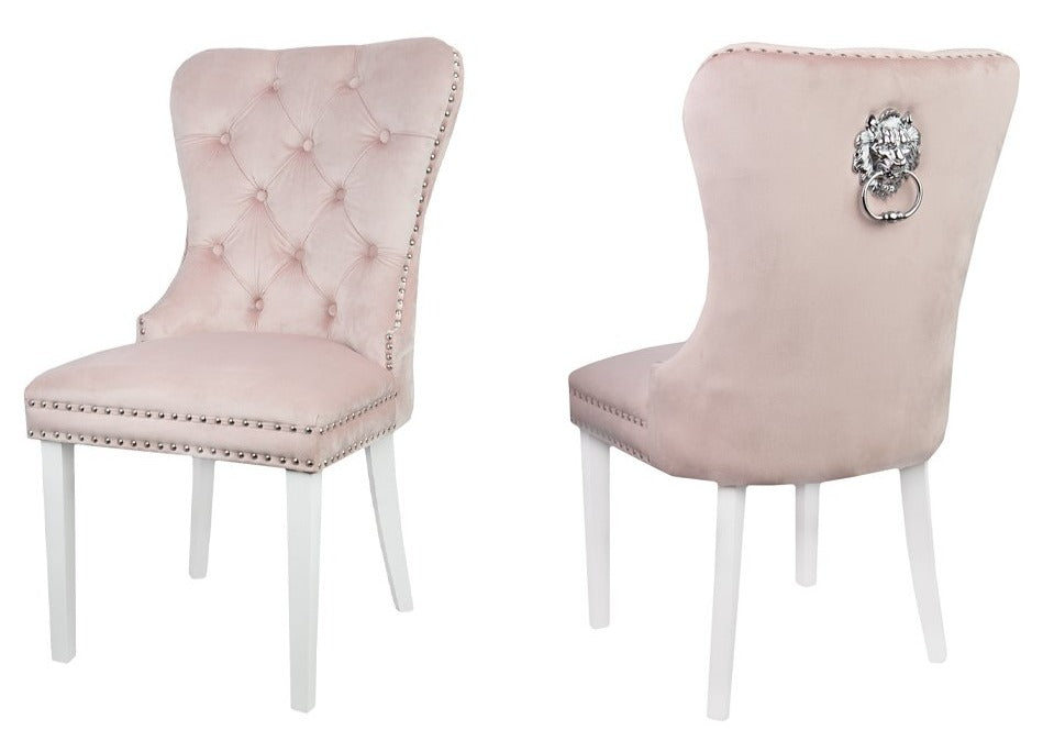 Krone 1 - Dining table chairs with lion's head pink white legs